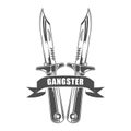 Gangster emblem with knife in monochrome style isolated vector illustration