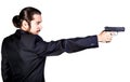 Gangster man in black suit aiming gun Royalty Free Stock Photo