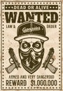 Gangster skull with bandana on face wanted poster