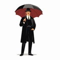 gangster style men with umbrella man in Peaky isolated illustration