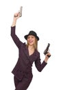 The gangster woman with gun isolated on white Royalty Free Stock Photo