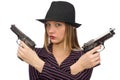 Gangster woman with gun isolated on white Royalty Free Stock Photo