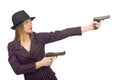 Gangster woman with gun isolated on white Royalty Free Stock Photo