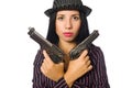 Gangster woman with gun isolated on white Royalty Free Stock Photo