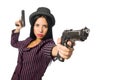 The gangster woman with gun isolated on white Royalty Free Stock Photo