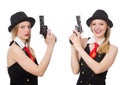 The gangster woman with handgun on white Royalty Free Stock Photo