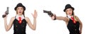 The gangster woman with handgun on white Royalty Free Stock Photo