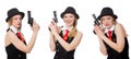 The gangster woman with handgun on white Royalty Free Stock Photo