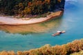 Boat rafting in Seogang river at Seonam village with autumn fore Royalty Free Stock Photo