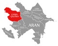 Ganja-Qazakh red highlighted in map of Azerbaijan