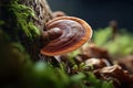 Ganoderma Lucidum aka Reishi mushroom in the forest. Generative Ai Royalty Free Stock Photo