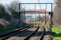 Ganshoren, Brussels Capital Region, Belgium - Bending empty railroad of the Belgian trains