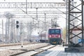 China Railways HXD3D electric locomotive in Zhangye Railway Station, Gansu, China.