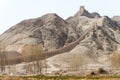 Overhanging Great Wall. a famous historic site in Gansu, China.