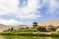 Gansu Dunhuang Crescent Lake and Mingsha Mountain.,China Royalty Free Stock Photo