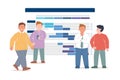 Gant chart project management team discuss task schedule teamwork organization large screen character collaboration Royalty Free Stock Photo