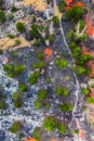 Gant, Hungary - Aerial horizontal drone view of abandoned bauxite mine with green trees