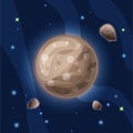 Ganymede, vector cartoon illustration. The largest and massive moon of Jupiter, Ganimed, of Solar system in dark deep Royalty Free Stock Photo