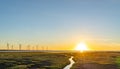 Gaomei Wetlands Area wind turbines in sunset time Royalty Free Stock Photo