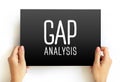 Gap Analysis - involves the comparison of actual performance with potential or desired performance, text concept on card