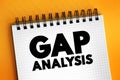 Gap Analysis - involves the comparison of actual performance with potential or desired performance, text concept on notepad