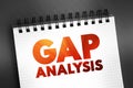 Gap Analysis - involves the comparison of actual performance with potential or desired performance, text concept on notepad