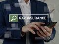 GAP INSURANCE Guaranteed Auto Protection phrase on the screen. Broker use cell technologies at office. Gap insurance is a type of Royalty Free Stock Photo