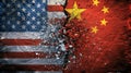 The gap between the two flags of the United States and China, concept of political confrontation Royalty Free Stock Photo