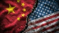 The gap between the two flags of the United States and China, concept of political confrontation Royalty Free Stock Photo