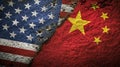 The gap between the two flags of the United States and China, concept of political confrontation Royalty Free Stock Photo