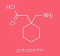 Gapapentin drug molecule. Used in treatment of seizures and neuropathic pain. Skeletal formula.