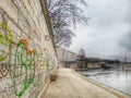 The gaphic wall in the side walk of the river park, Lyon old town, France Royalty Free Stock Photo