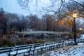 Bow bridge during winter, Central Park New York City. USA Royalty Free Stock Photo