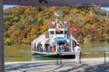 Gapyeong,South Korea-October 2020: Cruise ship with a lot of passengers trip to Nami island in autumn. Korean cruise arrive at the