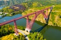 Garabit Viaduct, railway arch bridge spanning Truyere River in summer, Cantal, France