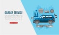 Garage auto service and car spares top view web vector template illustration. Auto diagnostics test service, protection Royalty Free Stock Photo