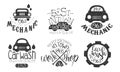 Garage Best in Town Premium Quality Retro Labels Set, Car Wash Service Hand Drawn Badges Monochrome Vector Illustration Royalty Free Stock Photo