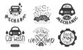 Garage Best in Town Premium Quality Retro Labels Set, Car Wash Service Hand Drawn Badges Monochrome Vector Illustration