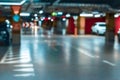 Garage car blurred. Car lot parking space in underground city garage. Empty road asphalt background in soft focus Royalty Free Stock Photo