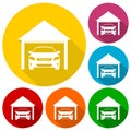 Garage car icons set with long shadow Royalty Free Stock Photo