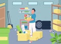 Garage cleaning flat color vector illustration