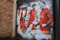 Garage door painting of FC Liverpool football players, Liverpool, England.
