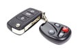 Garage door remote control with closed ignition key on a white b Royalty Free Stock Photo