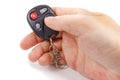 Garage door remote control in man`s hand Royalty Free Stock Photo