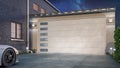 Garage entrance with sectional doors.