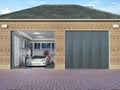 Garage exterior with sectional doors.