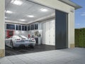 Garage exterior with sectional doors. Royalty Free Stock Photo