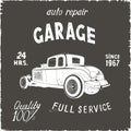 Garage Retro Poster, Black Color, Vector Illustraton