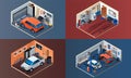 Garage interior banner set, isometric style