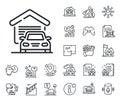 Garage line icon. Car house sign. Floor plan, stairs and lounge room. Vector